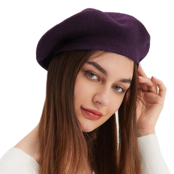 6484 Wool Beret Hat French Beret Cap Winter Artist Painter Hat Solid Color